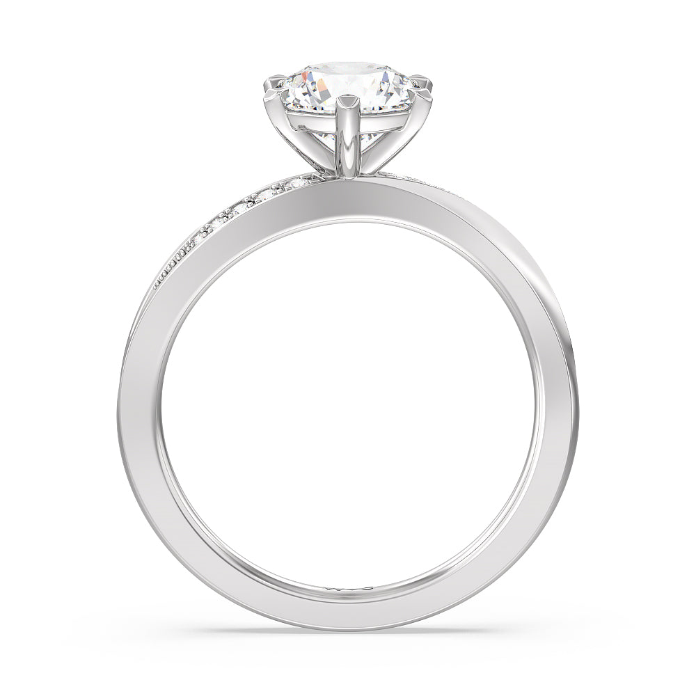 Six Prong Wavy Diamond Shank Engagement Ring with Round Cut Diamond in 14KT Platinum view 2
