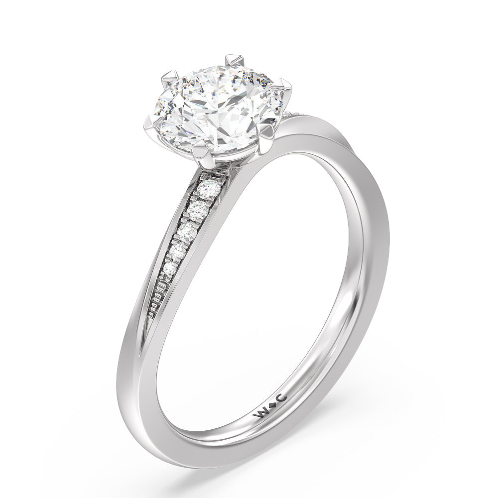 Six Prong Wavy Diamond Shank Engagement Ring with Round Cut Diamond in 14KT Platinum view 3
