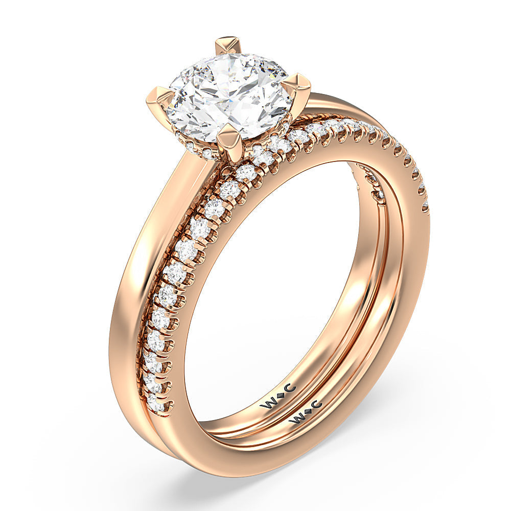 Cushion Cut Aura Studded Crescent Shank Hidden Halo Solitaire Ring with Lab Grown Diamond in 14KT Rose Gold view 4
