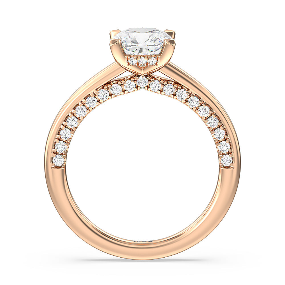 Cushion Cut Aura Studded Crescent Shank Hidden Halo Solitaire Ring with Lab Grown Diamond in 14KT Rose Gold view 2
