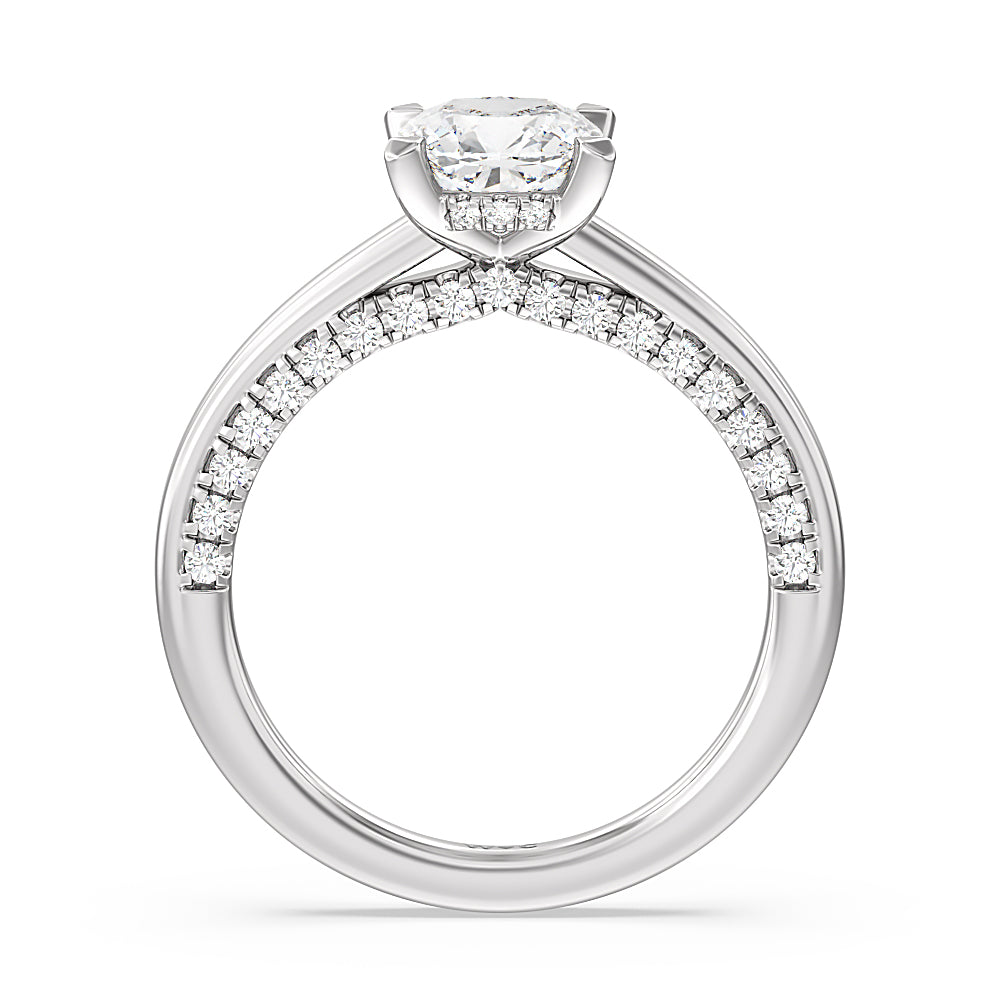 Cushion Cut Aura Studded Crescent Shank Hidden Halo Solitaire Ring with Lab Grown Diamond in 14KT Platinum view 2
