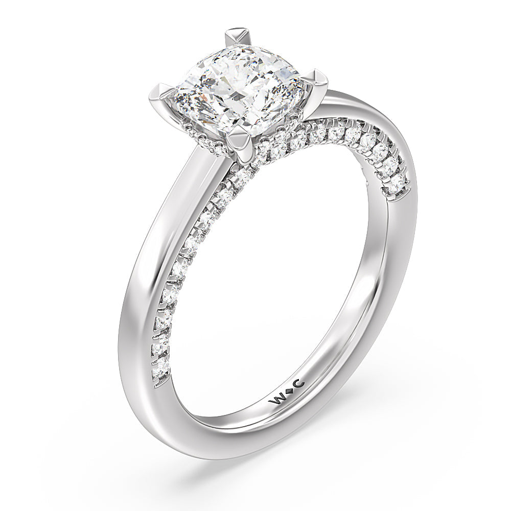 Cushion Cut Aura Studded Crescent Shank Hidden Halo Solitaire Ring with Lab Grown Diamond in 14KT Platinum view 3
