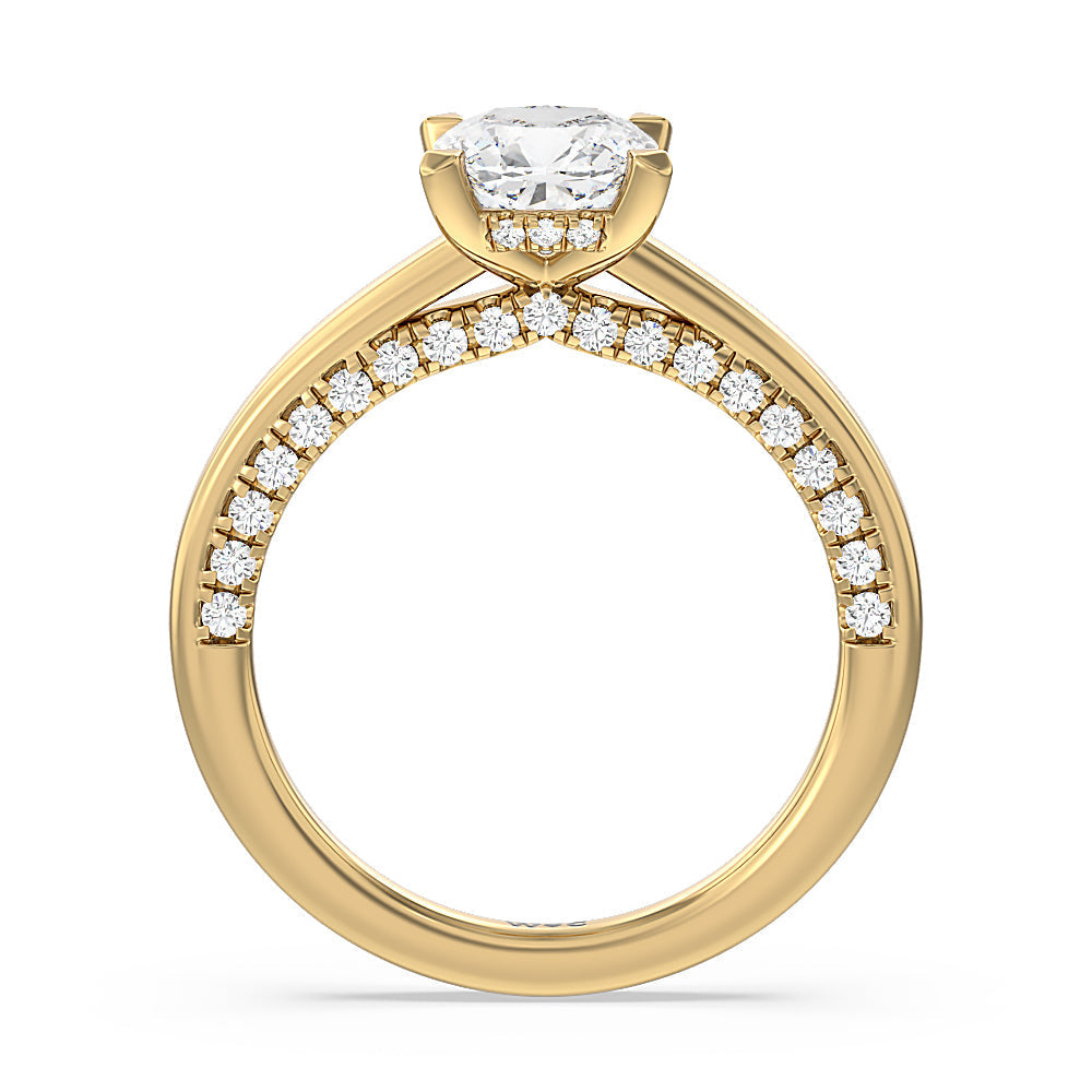Cushion Cut Aura Studded Crescent Shank Hidden Halo Solitaire Ring with Lab Grown Diamond in 14KT Yellow Gold view 2
