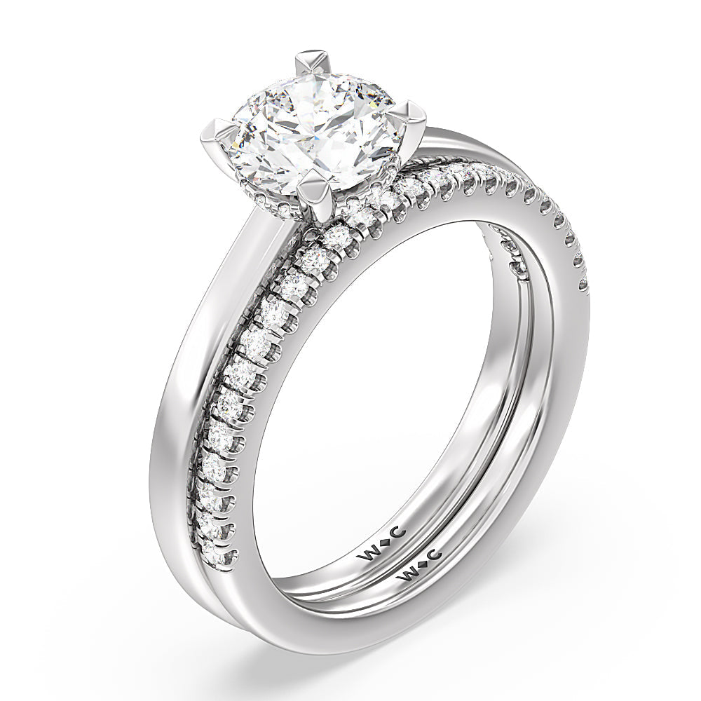 Emerald Cut Aura Studded Crescent Shank Hidden Halo Solitaire Ring with Lab Grown Diamond in 14KT Platinum view 4
