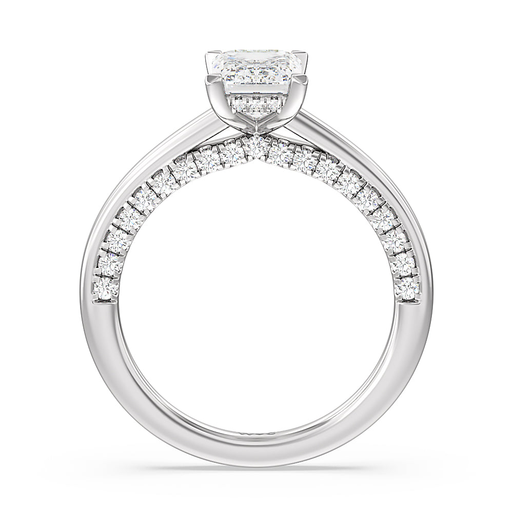 Emerald Cut Aura Studded Crescent Shank Hidden Halo Solitaire Ring with Lab Grown Diamond in 14KT Platinum view 2
