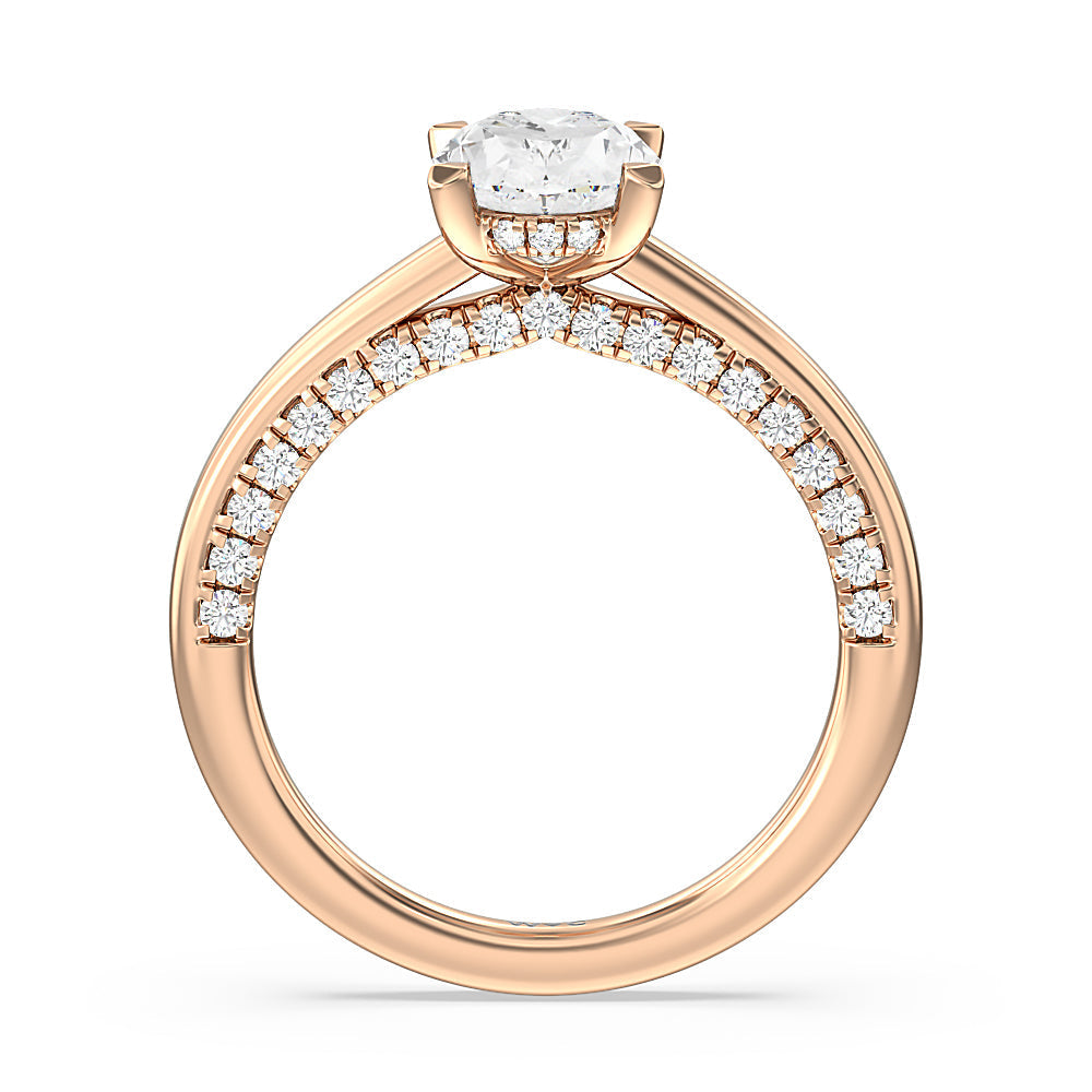 Oval Cut Aura Studded Crescent Shank Hidden Halo Solitaire Ring with Lab Grown Diamond in 14KT Rose Gold view 2

