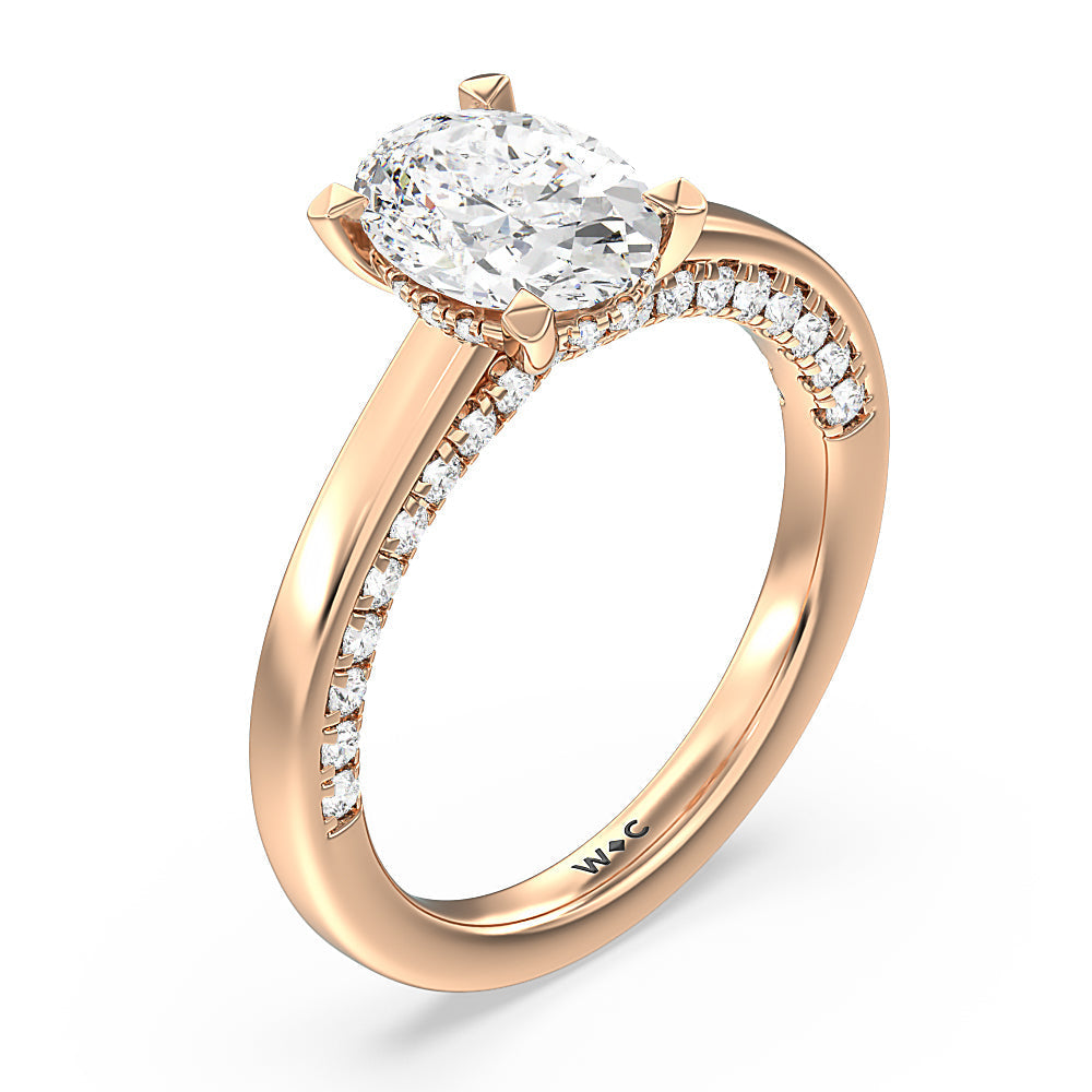 Oval Cut Aura Studded Crescent Shank Hidden Halo Solitaire Ring with Lab Grown Diamond in 14KT Rose Gold view 3

