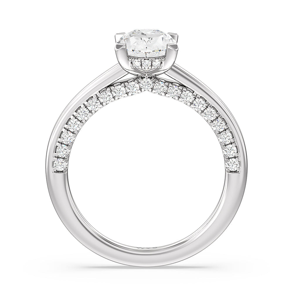 Oval Cut Aura Studded Crescent Shank Hidden Halo Solitaire Ring with Lab Grown Diamond in 14KT Platinum view 2
