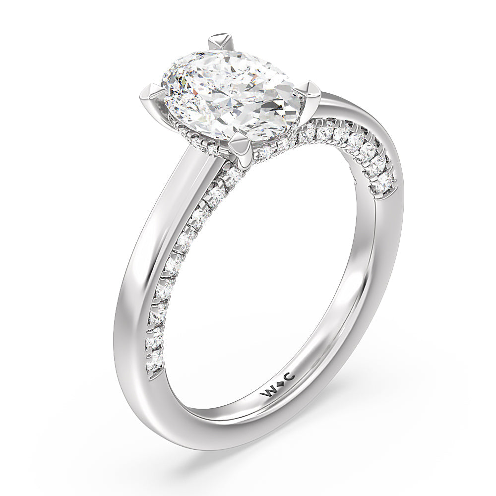 Oval Cut Aura Studded Crescent Shank Hidden Halo Solitaire Ring with Lab Grown Diamond in 14KT Platinum view 3
