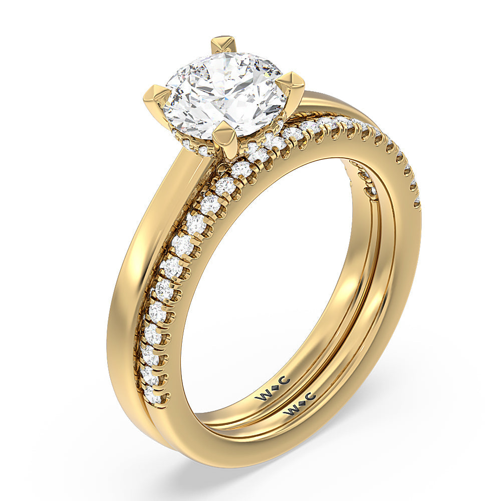 Oval Cut Aura Studded Crescent Shank Hidden Halo Solitaire Ring with Lab Grown Diamond in 14KT Yellow Gold view 4
