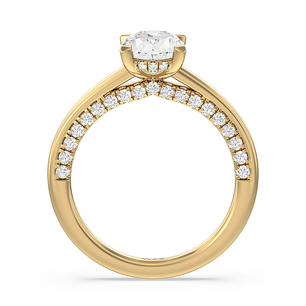 Oval Cut Aura Studded Crescent Shank Hidden Halo Solitaire Ring with Lab Grown Diamond in 14KT Yellow Gold view 2
