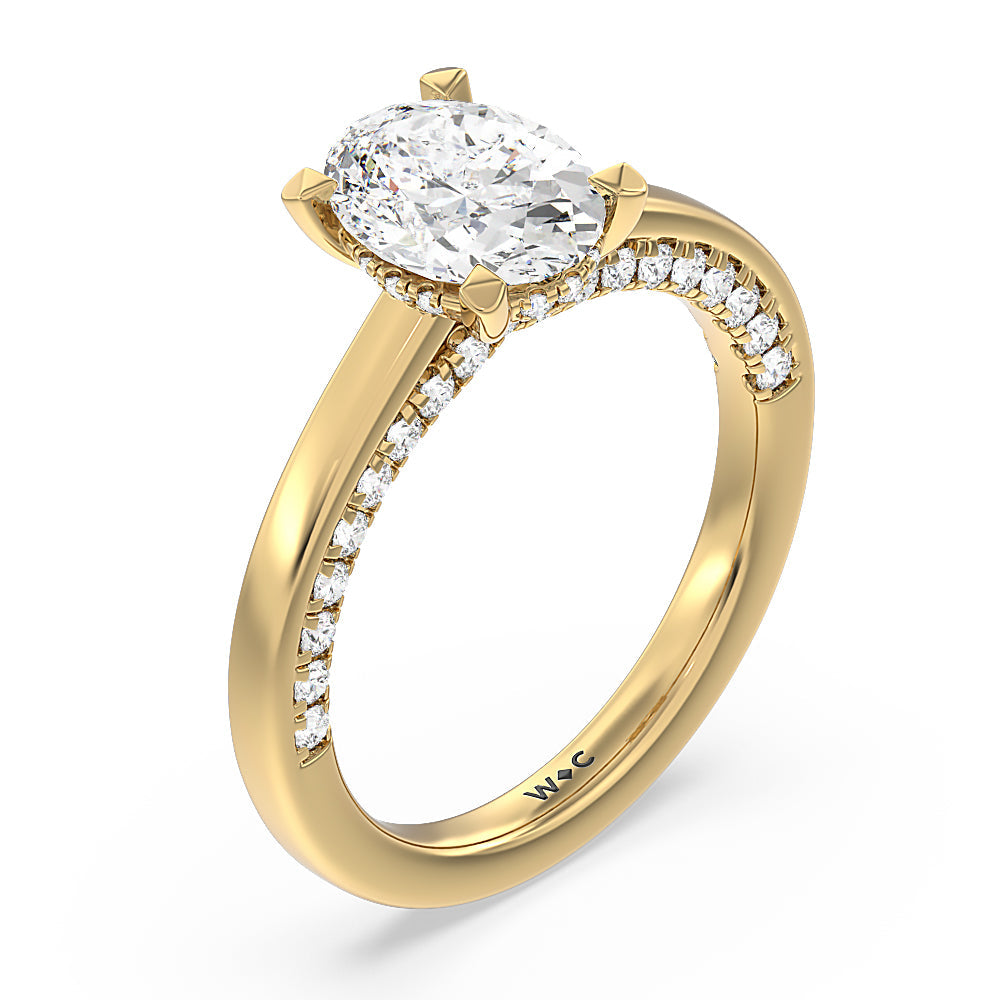 Oval Cut Aura Studded Crescent Shank Hidden Halo Solitaire Ring with Lab Grown Diamond in 14KT Yellow Gold view 3
