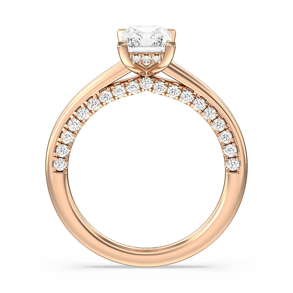 Radiant Cut Aura Studded Crescent Shank Hidden Halo Solitaire Ring with Lab Grown Diamond in 14KT Rose Gold view 2
