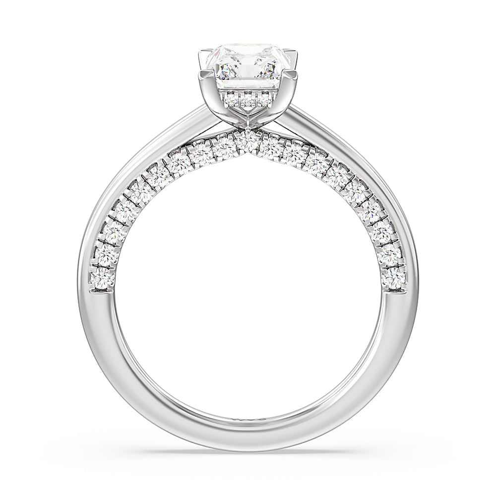 Radiant Cut Aura Studded Crescent Shank Hidden Halo Solitaire Ring with Lab Grown Diamond in 14KT Platinum view 2

