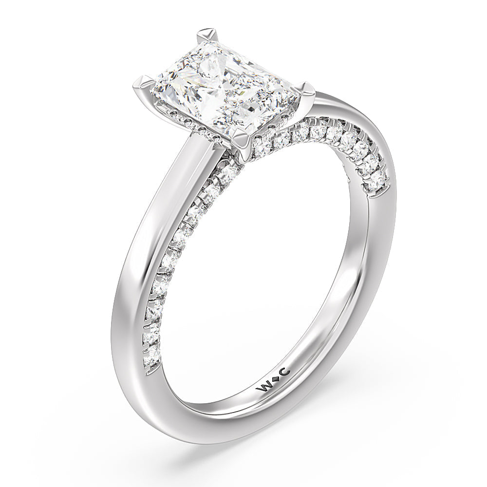 Radiant Cut Aura Studded Crescent Shank Hidden Halo Solitaire Ring with Lab Grown Diamond in 14KT Platinum view 3
