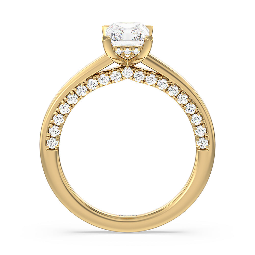 Radiant Cut Aura Studded Crescent Shank Hidden Halo Solitaire Ring with Lab Grown Diamond in 14KT Yellow Gold view 2
