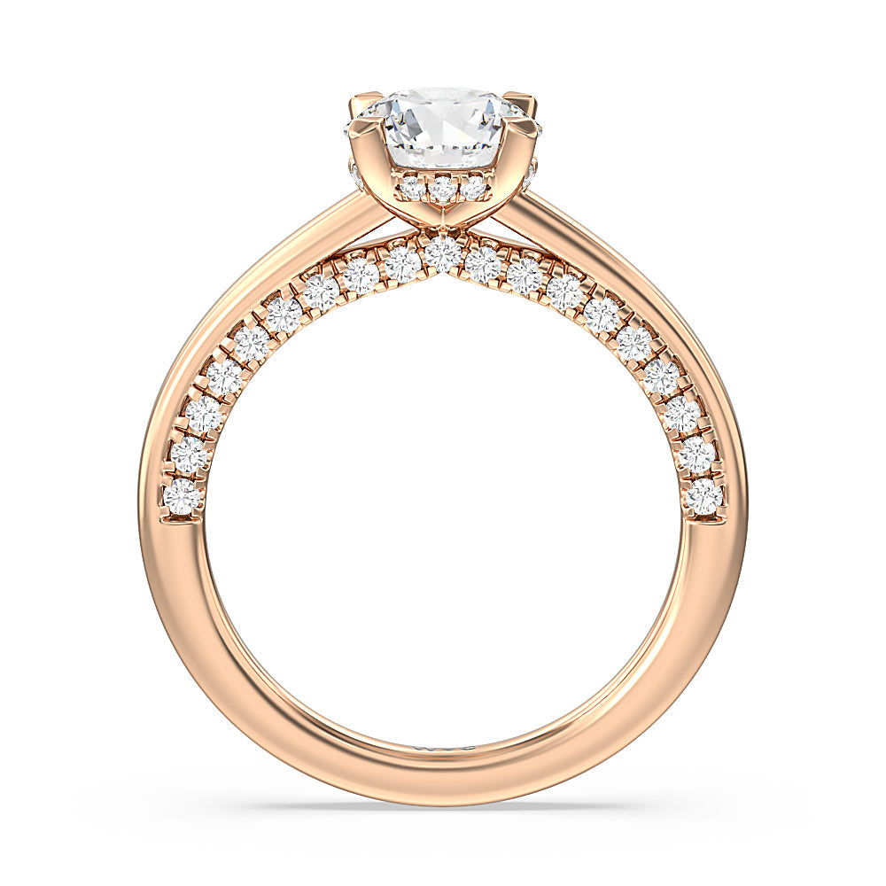 Round Cut Aura Studded Crescent Shank Hidden Halo Solitaire Ring with Lab Grown Diamond in 14KT Rose Gold view 2
