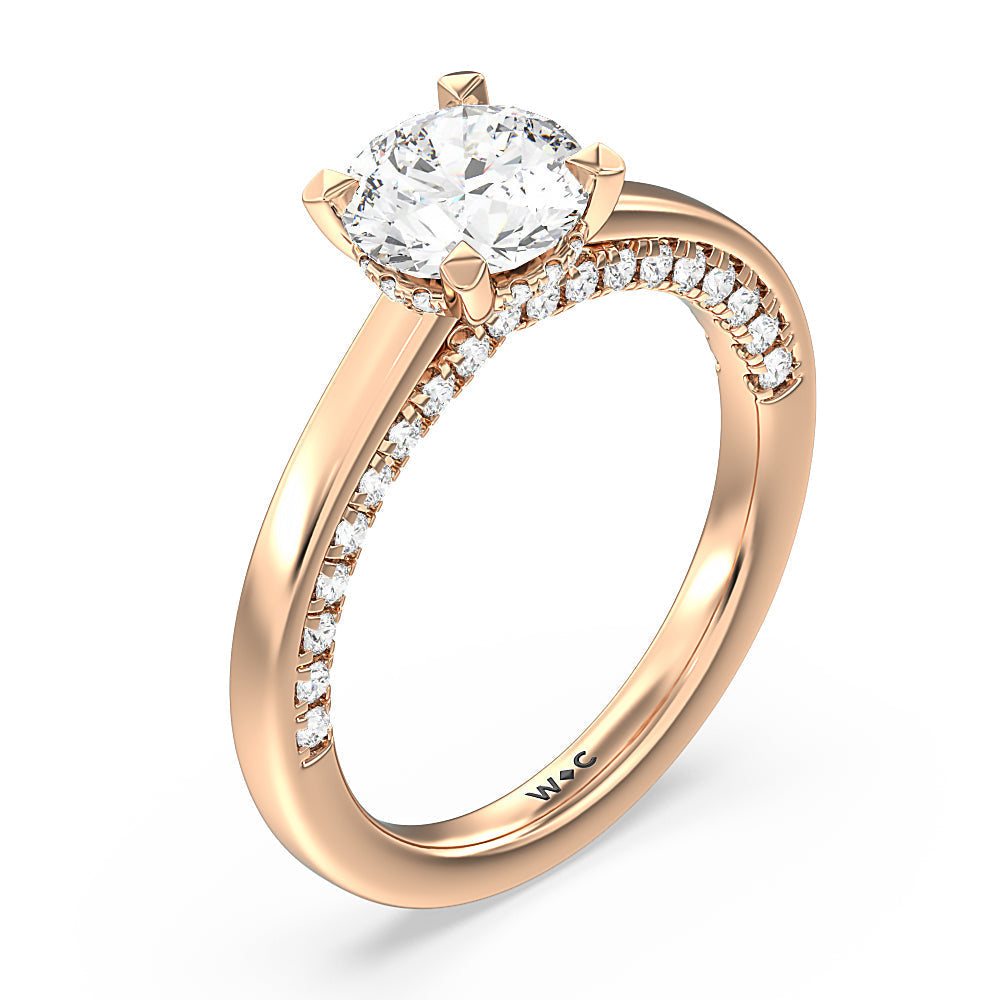 Round Cut Aura Studded Crescent Shank Hidden Halo Solitaire Ring with Lab Grown Diamond in 14KT Rose Gold view 3
