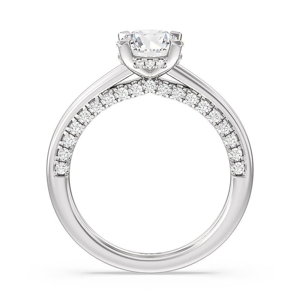 Round Cut Aura Studded Crescent Shank Hidden Halo Solitaire Ring with Lab Grown Diamond in 14KT Platinum view 2
