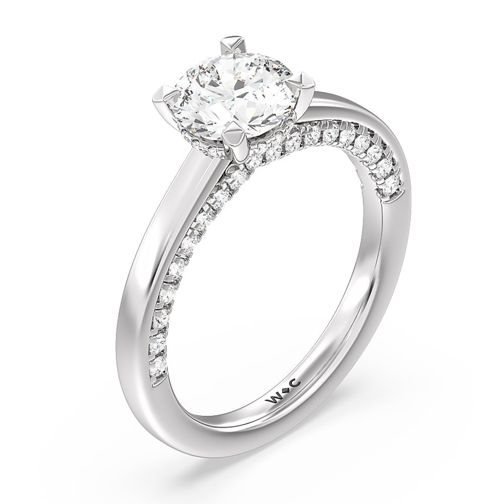 Round Cut Aura Studded Crescent Shank Hidden Halo Solitaire Ring with Lab Grown Diamond in 14KT Platinum view 3
