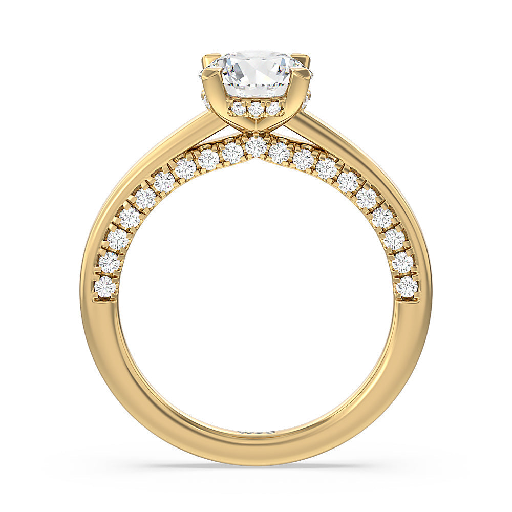 Round Cut Aura Studded Crescent Shank Hidden Halo Solitaire Ring with Lab Grown Diamond in 14KT Yellow Gold view 2
