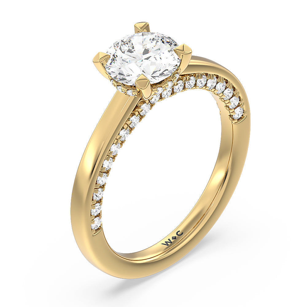 Round Cut Aura Studded Crescent Shank Hidden Halo Solitaire Ring with Lab Grown Diamond in 14KT Yellow Gold view 3
