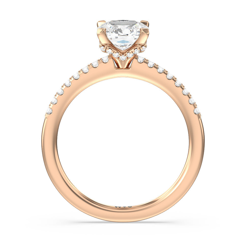 Arc Hidden Halo Engagement Ring with Cushion Cut Diamond in 14KT Rose Gold view 2
