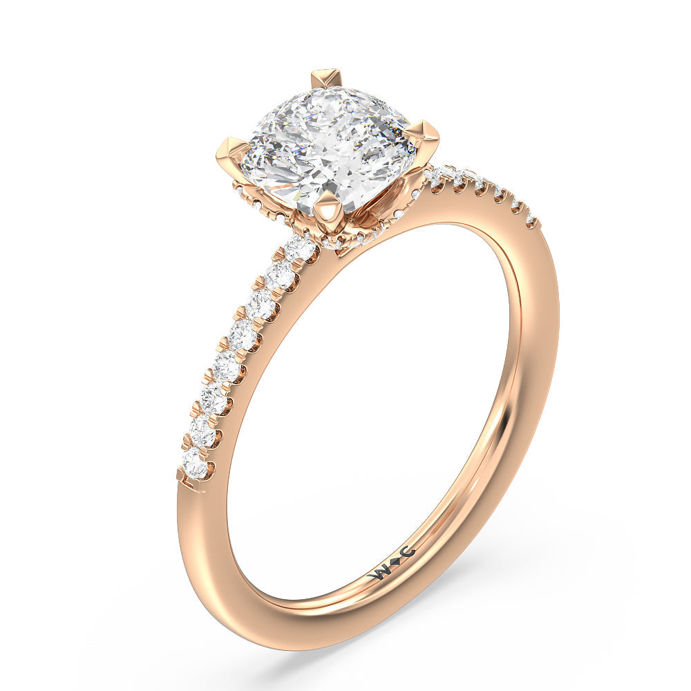 Arc Hidden Halo Engagement Ring with Cushion Cut Diamond in 14KT Rose Gold view 3
