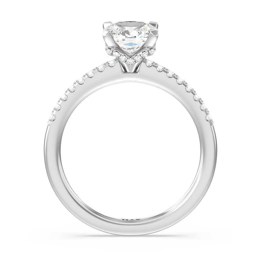Arc Hidden Halo Engagement Ring with Cushion Cut Diamond in 14KT Platinum view 2
