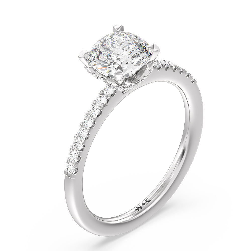 Arc Hidden Halo Engagement Ring with Cushion Cut Diamond in 14KT Platinum view 3
