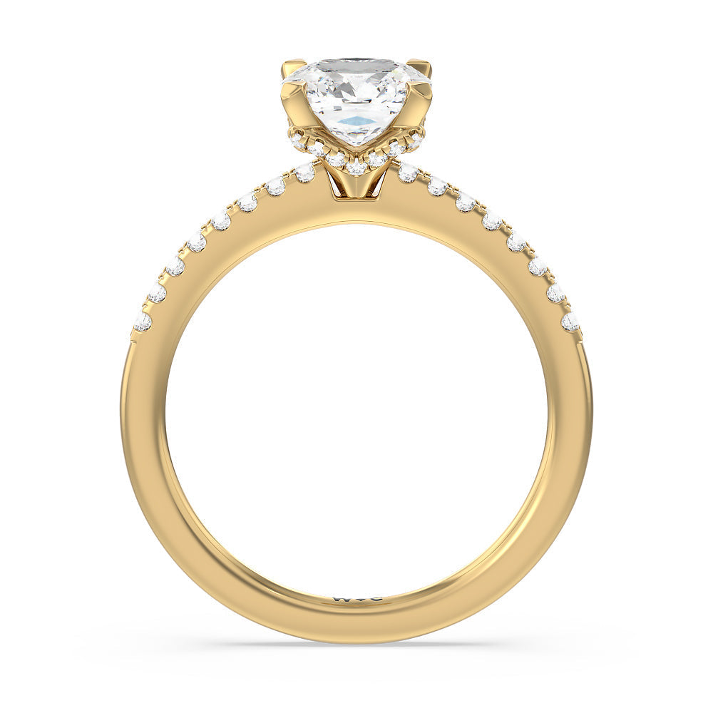 Arc Hidden Halo Engagement Ring with Cushion Cut Diamond in 14KT Yellow Gold view 2
