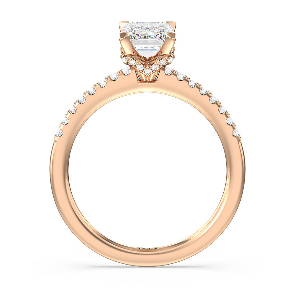 Arc Hidden Halo Engagement Ring with Emerald Cut Diamond in 14KT Rose Gold view 2
