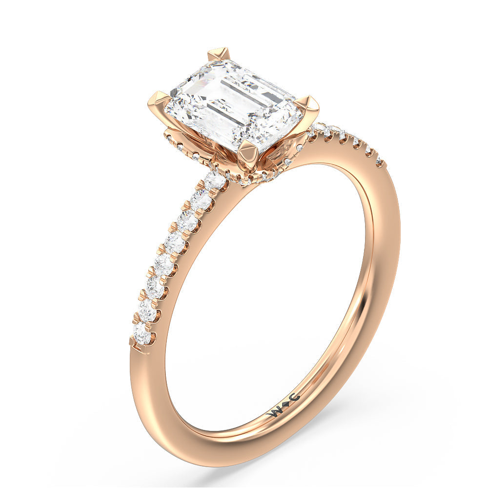 Arc Hidden Halo Engagement Ring with Emerald Cut Diamond in 14KT Rose Gold view 3
