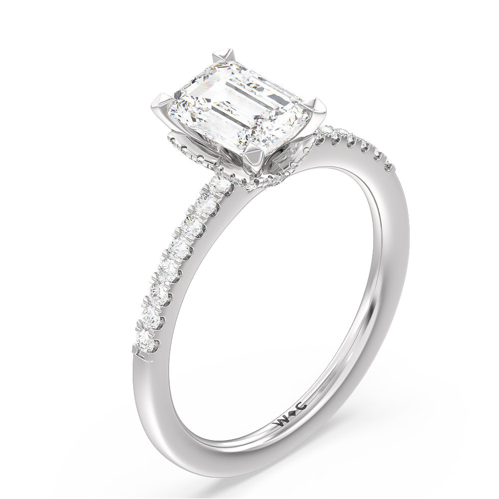 Arc Hidden Halo Engagement Ring with Emerald Cut Diamond in 14KT Platinum view 3
