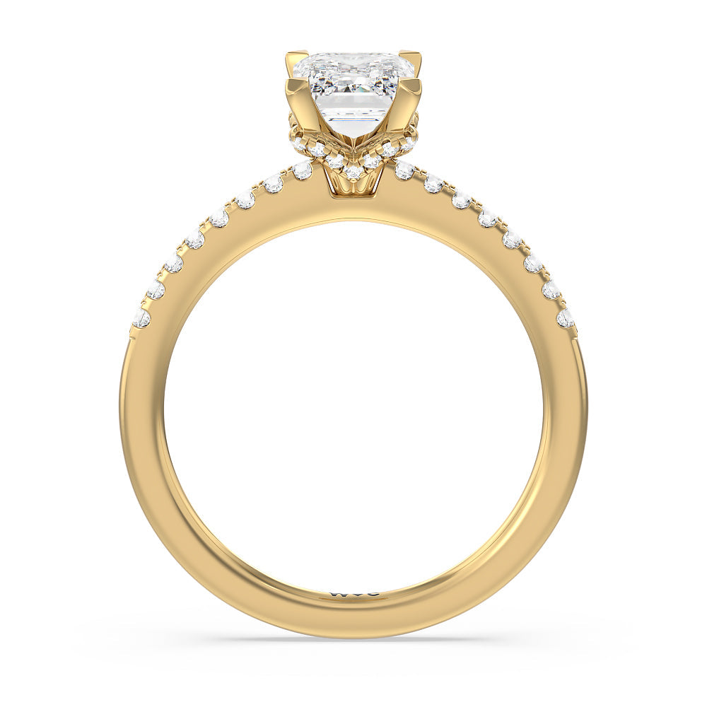 Arc Hidden Halo Engagement Ring with Emerald Cut Diamond in 14KT Yellow Gold view 2
