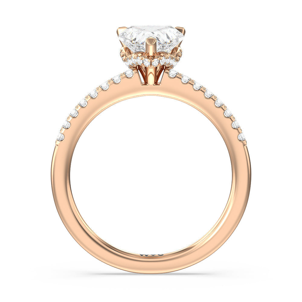 Arc Hidden Halo Engagement Ring with Heart Cut Diamond in 14KT Rose Gold view 2

