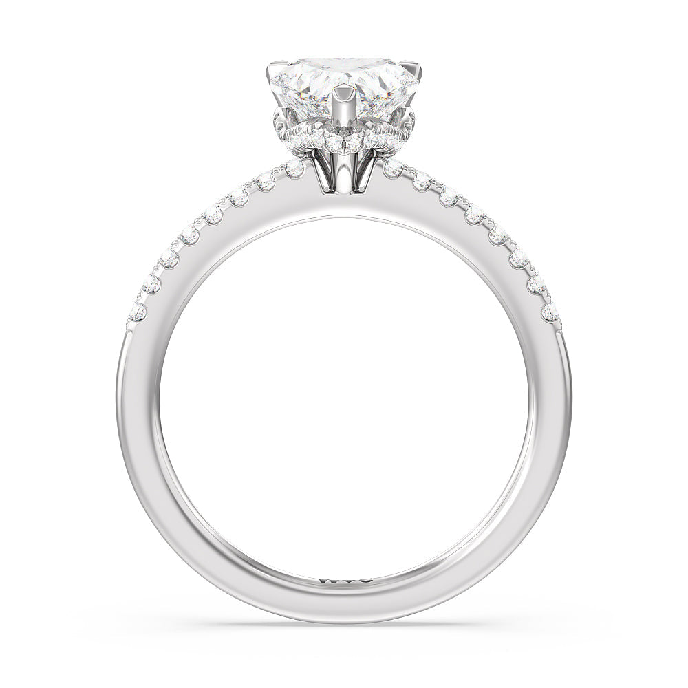 Arc Hidden Halo Engagement Ring with Heart Cut Diamond in 14KT Platinum view 2
