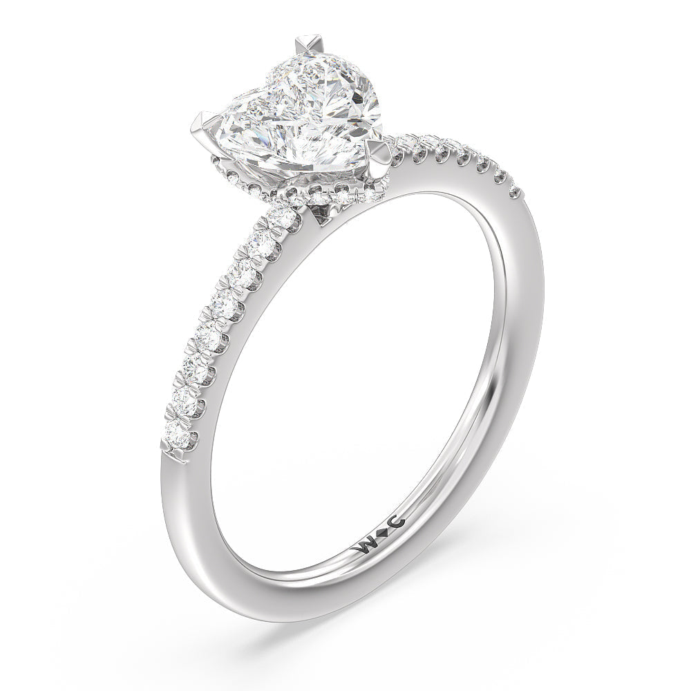 Arc Hidden Halo Engagement Ring with Heart Cut Diamond in 14KT Platinum view 3
