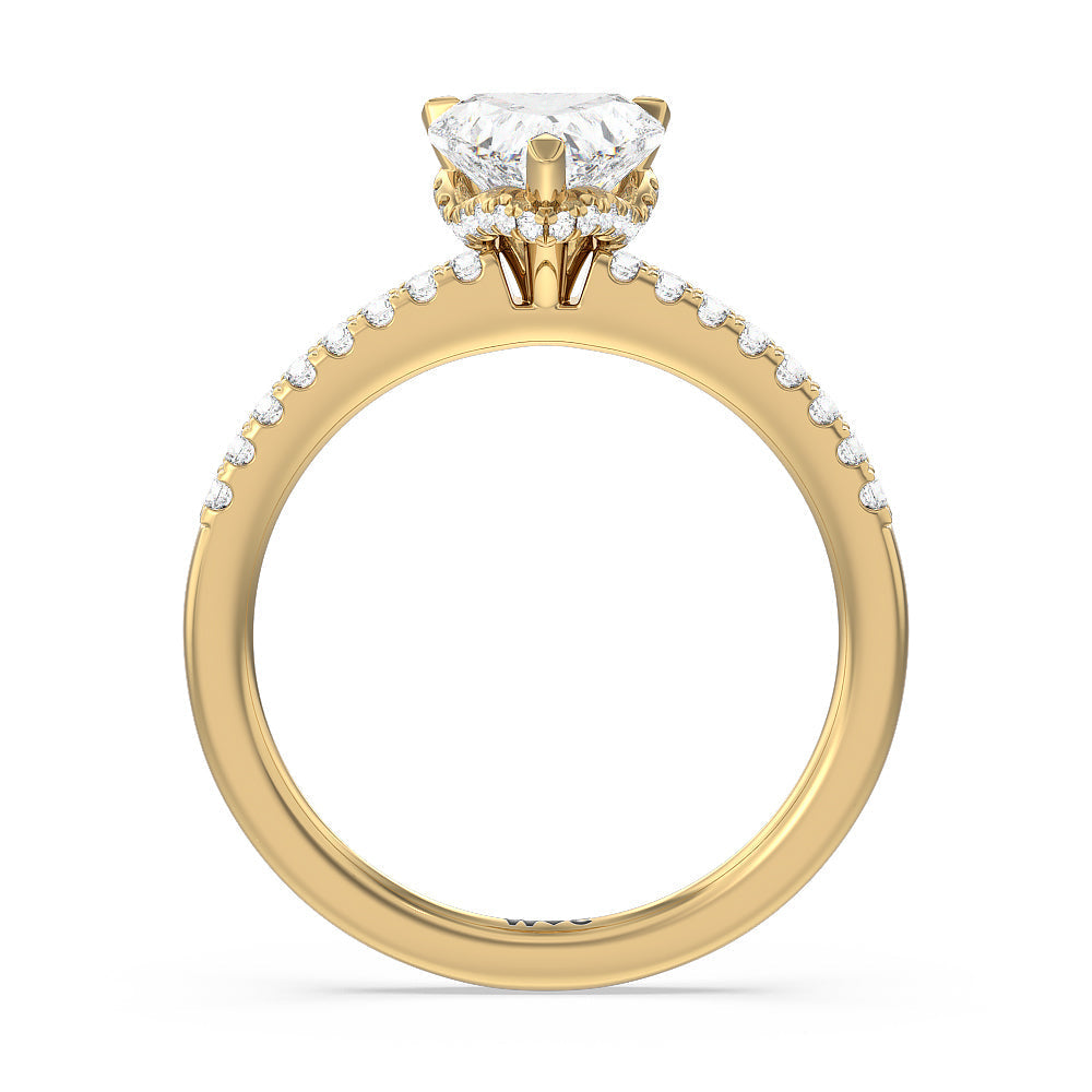 Arc Hidden Halo Engagement Ring with Heart Cut Diamond in 14KT Yellow Gold view 2
