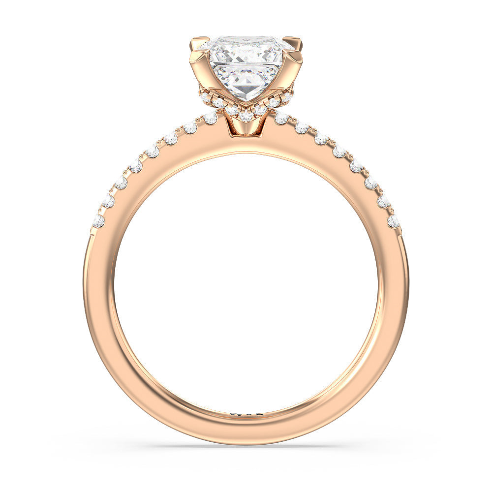 Arc Hidden Halo Engagement Ring with Princess Cut Diamond in 14KT Rose Gold view 2
