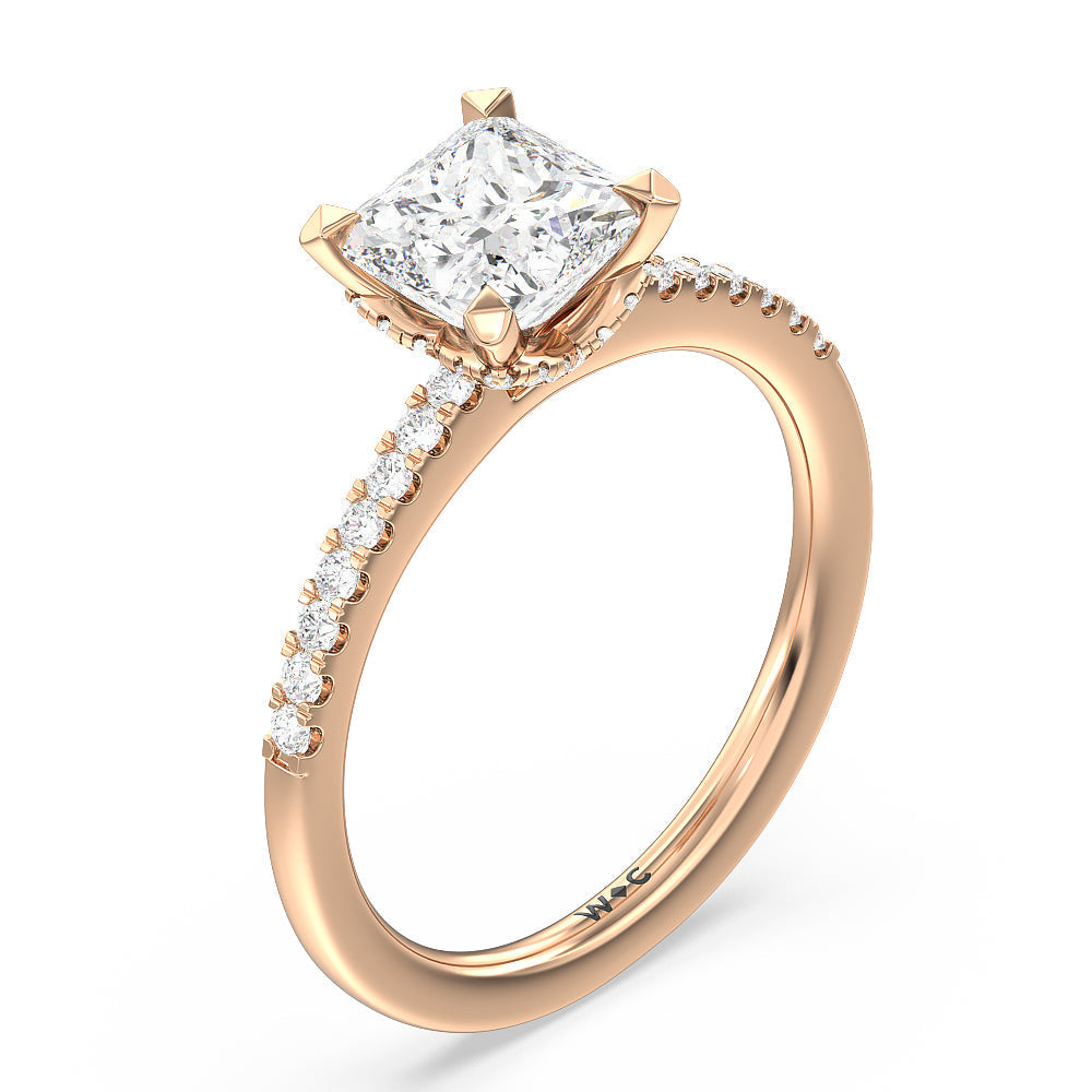 Arc Hidden Halo Engagement Ring with Princess Cut Diamond in 14KT Rose Gold view 3

