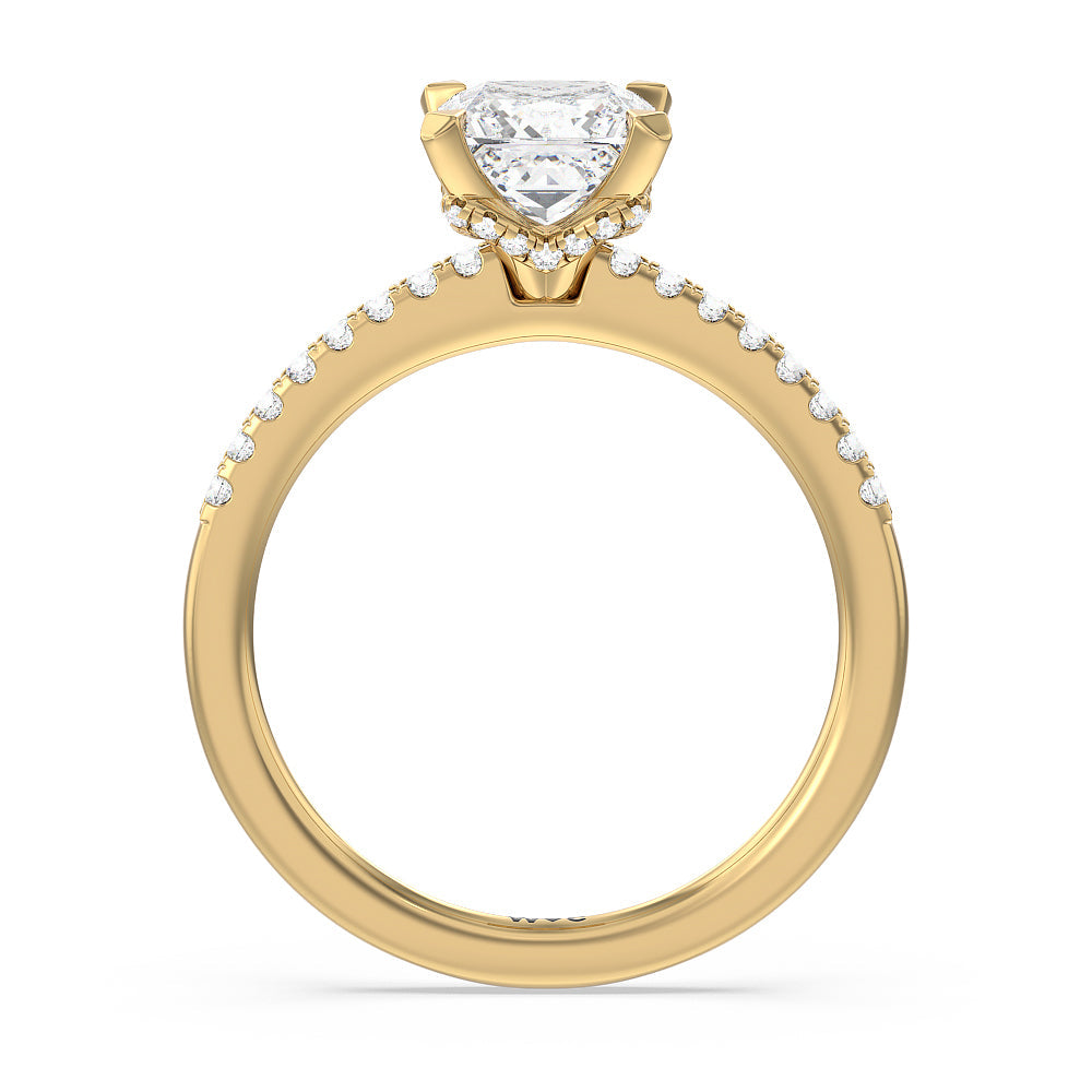 Arc Hidden Halo Engagement Ring with Princess Cut Diamond in 14KT Yellow Gold view 2
