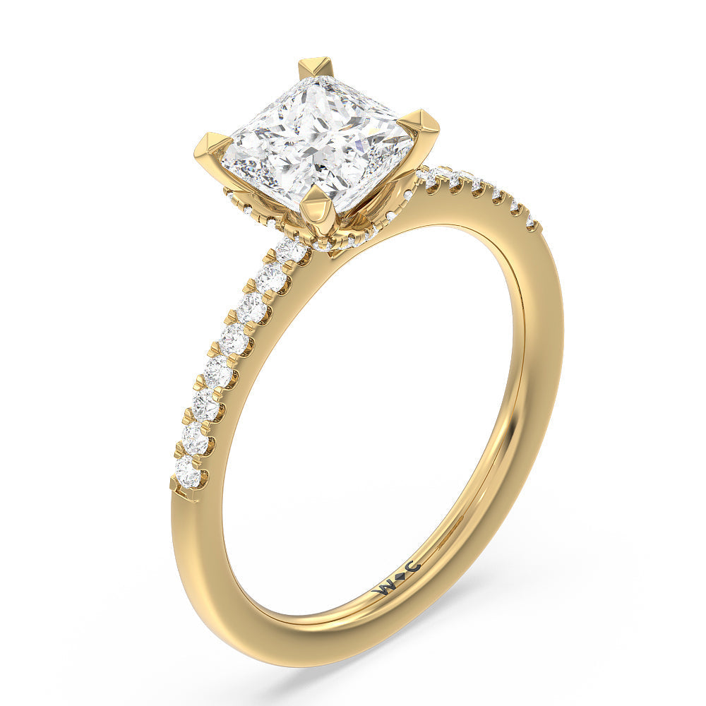Arc Hidden Halo Engagement Ring with Princess Cut Diamond in 14KT Yellow Gold view 3
