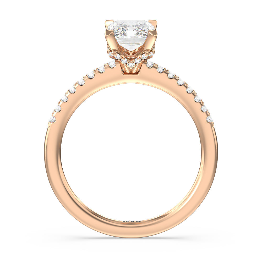 Arc Hidden Halo Engagement Ring with Radiant Cut Diamond in 14KT Rose Gold view 2
