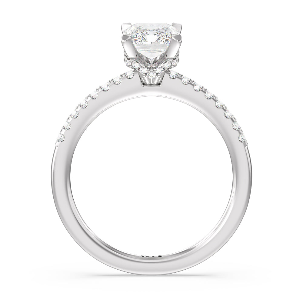 Arc Hidden Halo Engagement Ring with Radiant Cut Diamond in 14KT Platinum view 2
