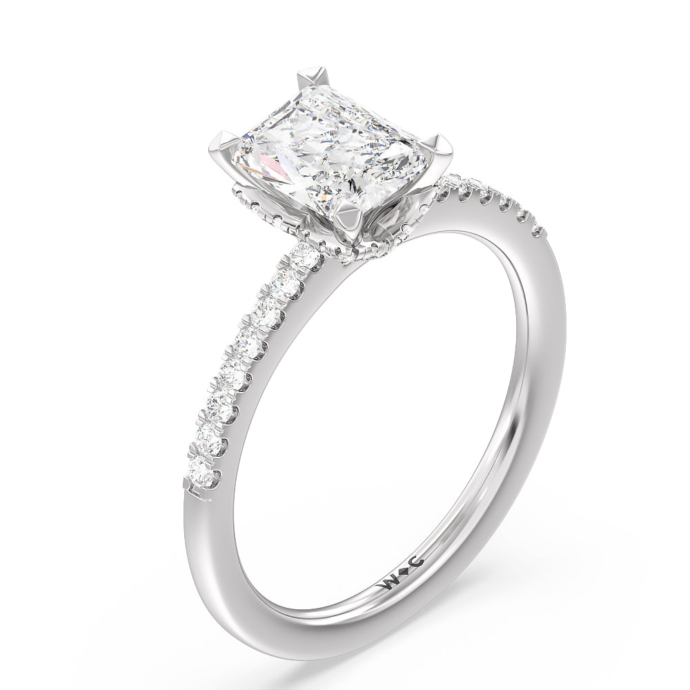 Arc Hidden Halo Engagement Ring with Radiant Cut Diamond in 14KT Platinum view 3
