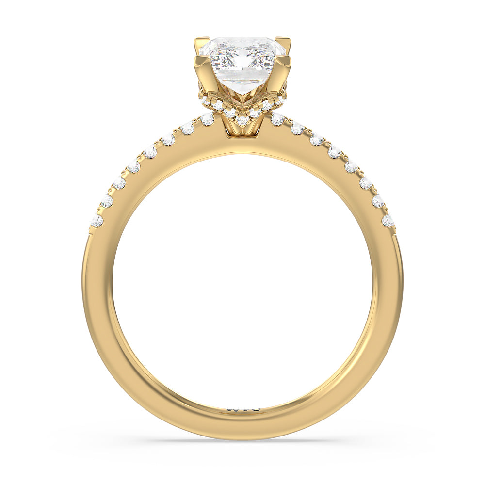 Arc Hidden Halo Engagement Ring with Radiant Cut Diamond in 14KT Yellow Gold view 2
