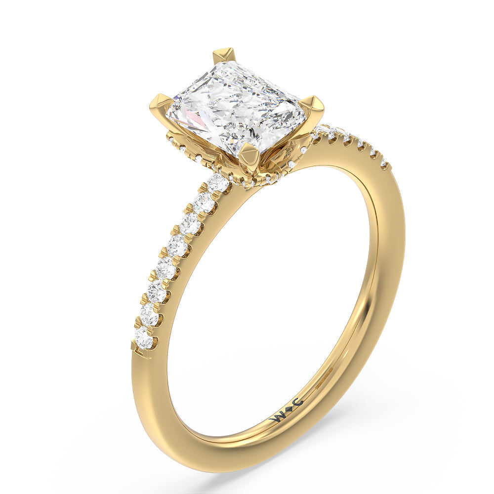 Arc Hidden Halo Engagement Ring with Radiant Cut Diamond in 14KT Yellow Gold view 3
