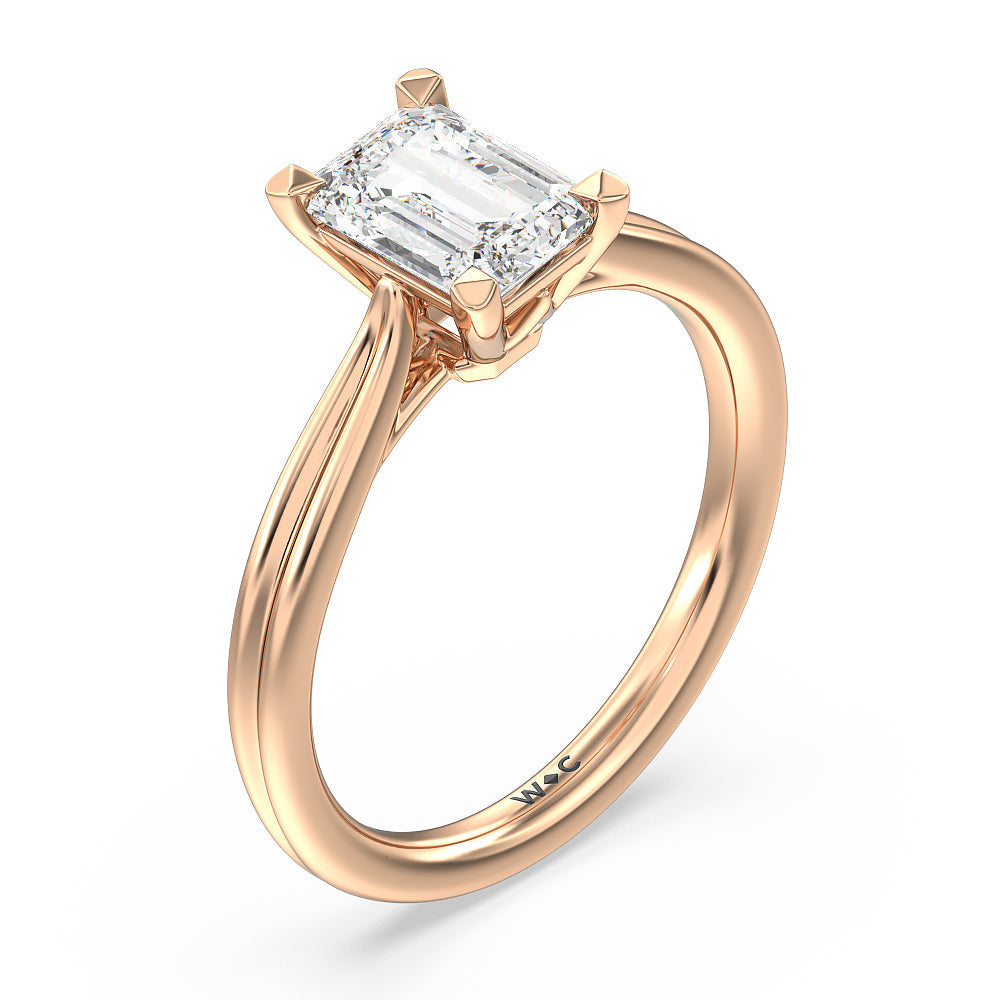 Grooved Taper Cathedral Solitaire Engagement Ring with Emerald Cut Diamond in 14KT Rose Gold view 3
