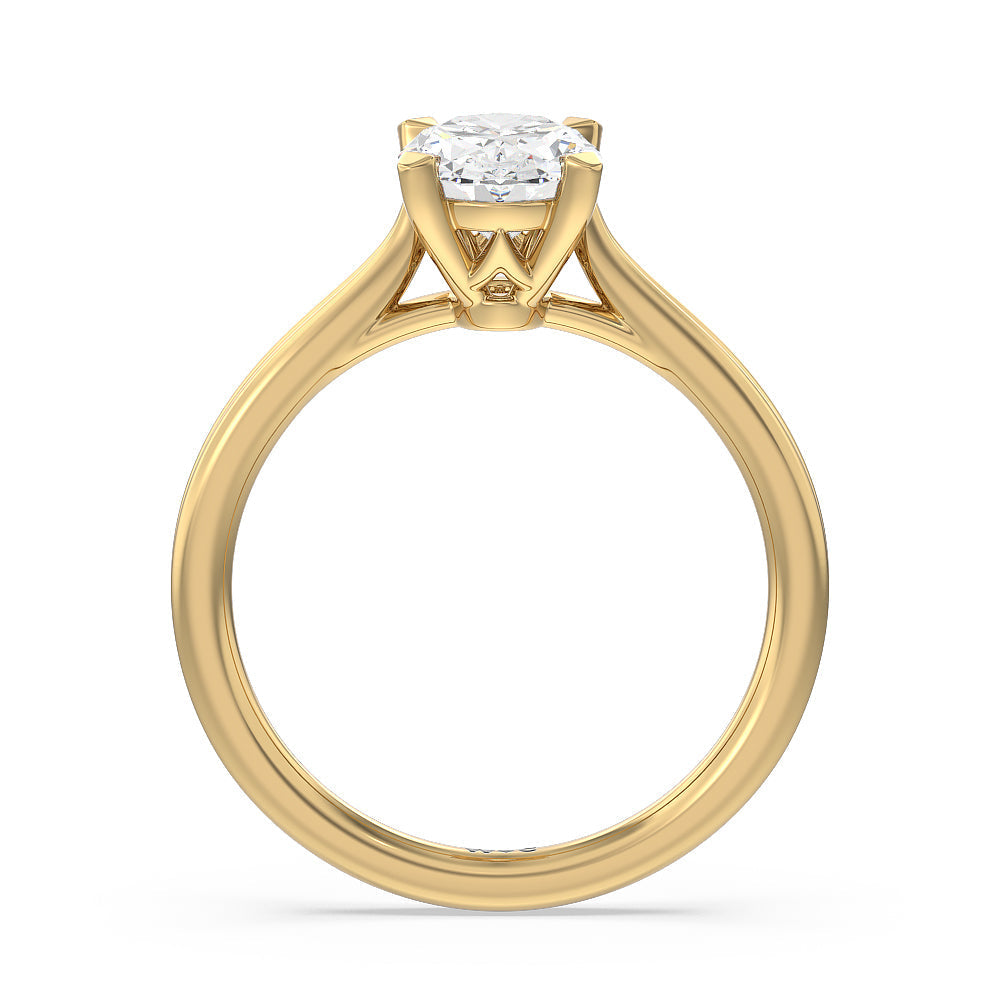 Grooved Taper Cathedral Solitaire Engagement Ring with Oval Cut Diamond in 14KT Yellow Gold view 2
